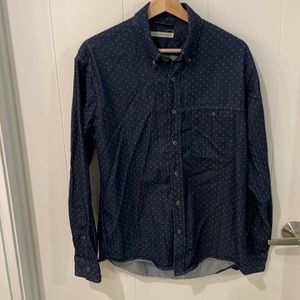 Raleigh denim micro print polka dot dress shirt